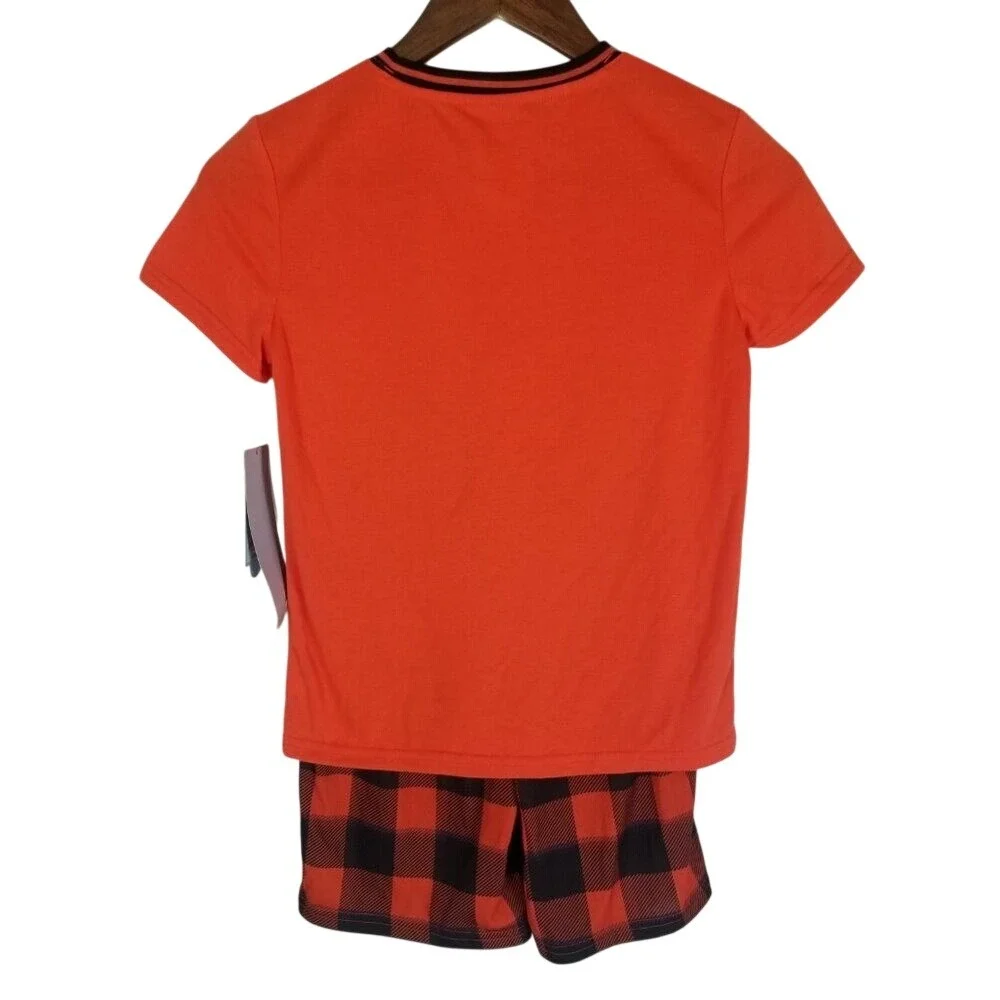 Cat & Jack Kids Orange Halloween Creepy Crew Pajama Set Buffalo Plaid Shorts M 8